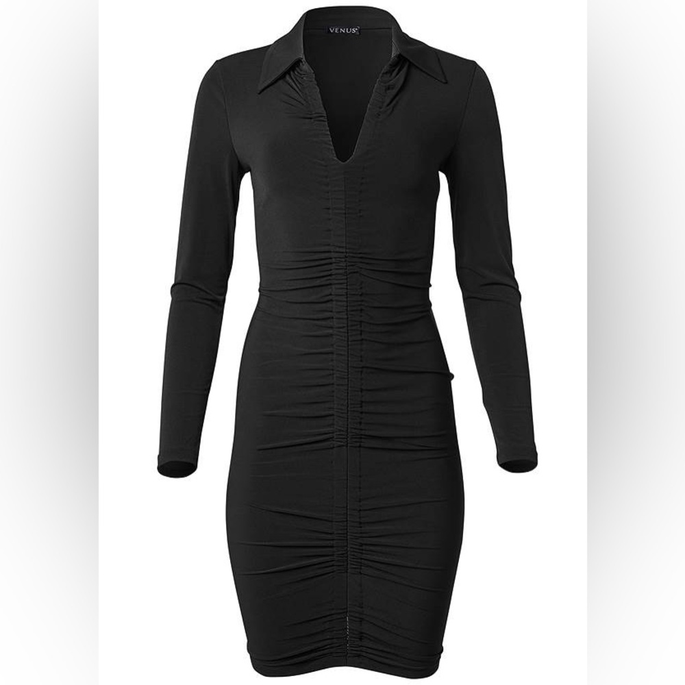 Venus V neck collared bodycon dress